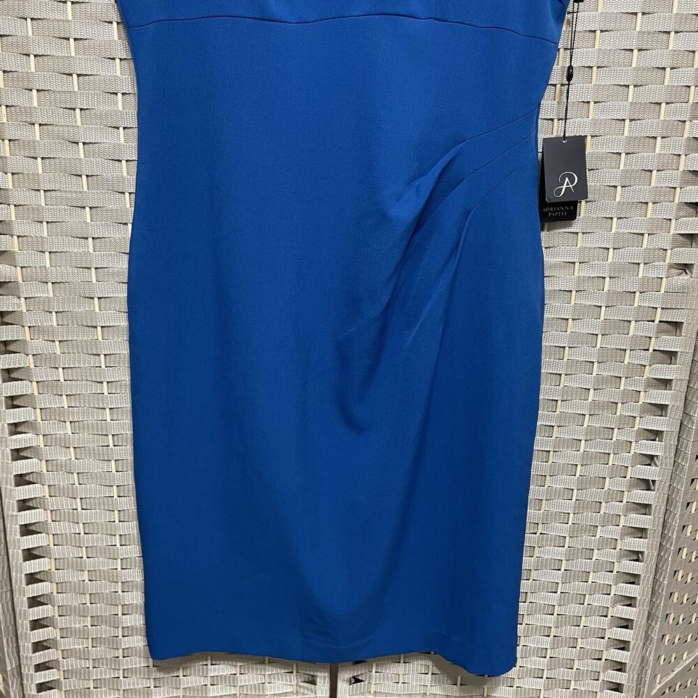 Adrianna Papell Tuck Detail Sheath Dress Size 16 Royal Blue Crepe Sleeveless NEW - Picture 4 of 12